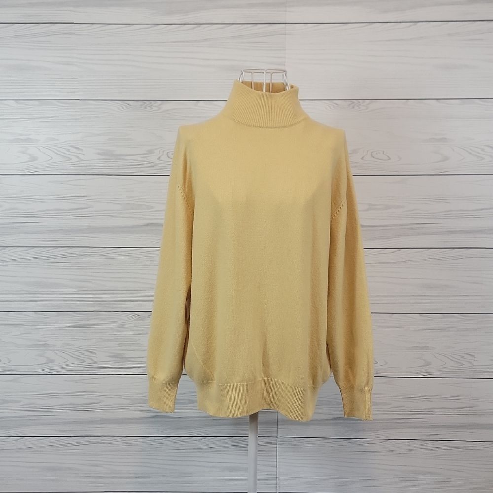 Tesori Cashmere Turtleneck - Mustard  Cream Sweater Womens Size L